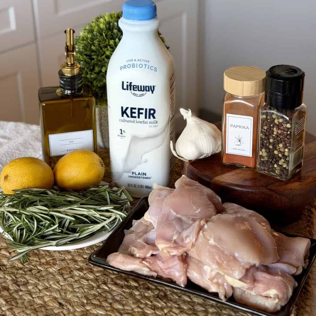 The ingredients to make rosemary garlic chicken.