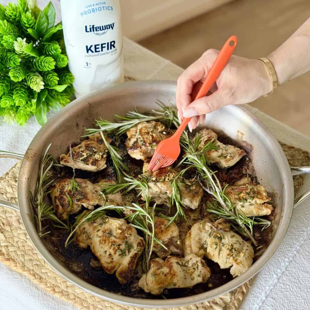 A pan of rosemary garlic chicken.