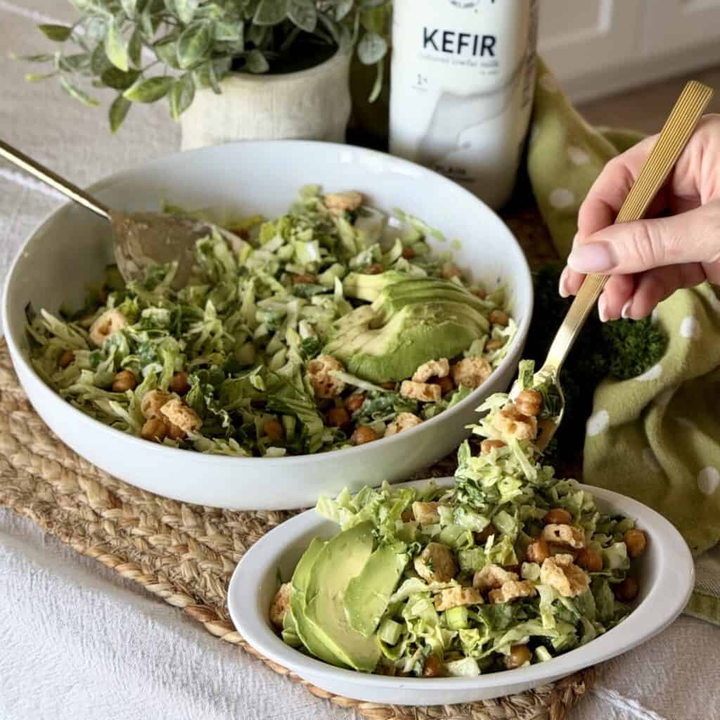 A bowl of green goddess salad.
