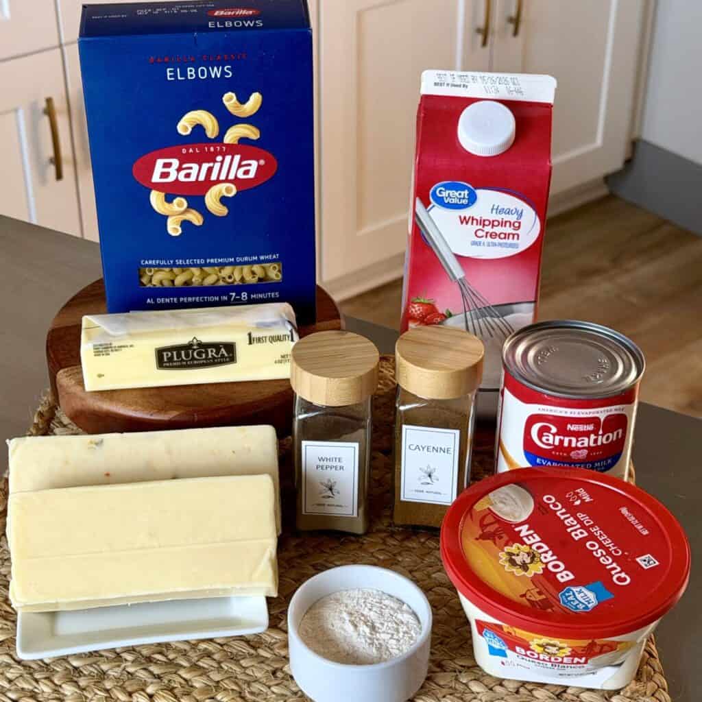 Ingredients for Mac and Cheese.