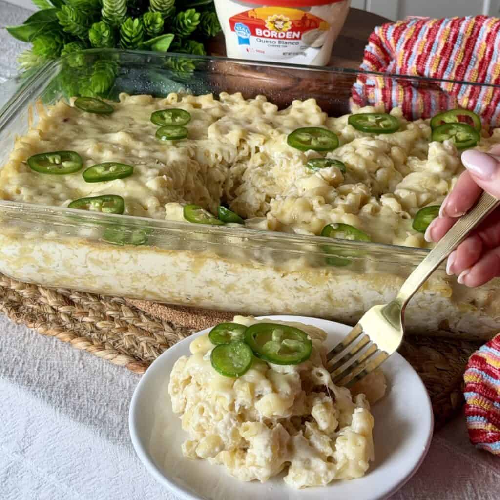 A pan of Mac and Cheese.