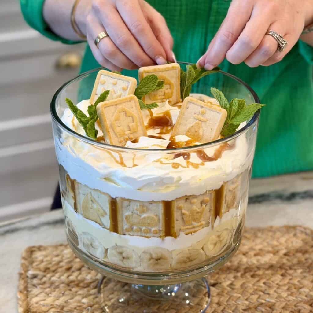 Topping the trifle off with mint.