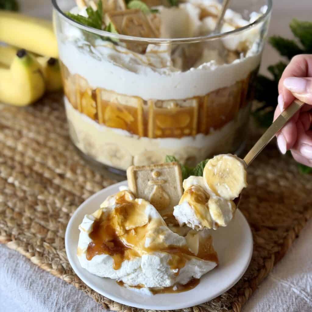 A plate of Banana Pudding Trifle Dessert.