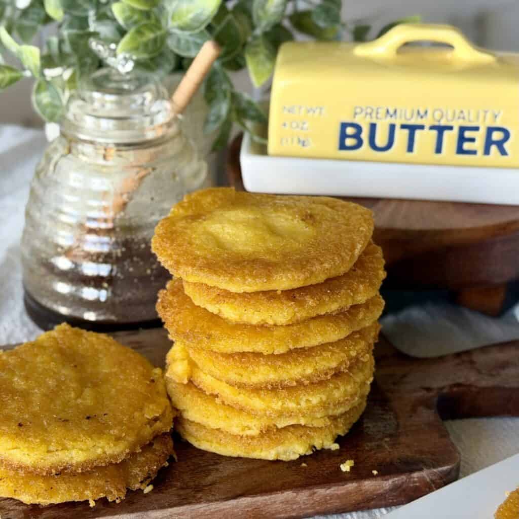 A plate of warm Hot Water Cornbread.