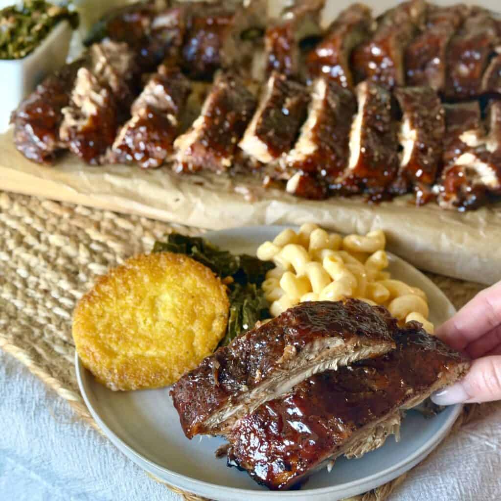 Plating the Oven Baked Ribs.