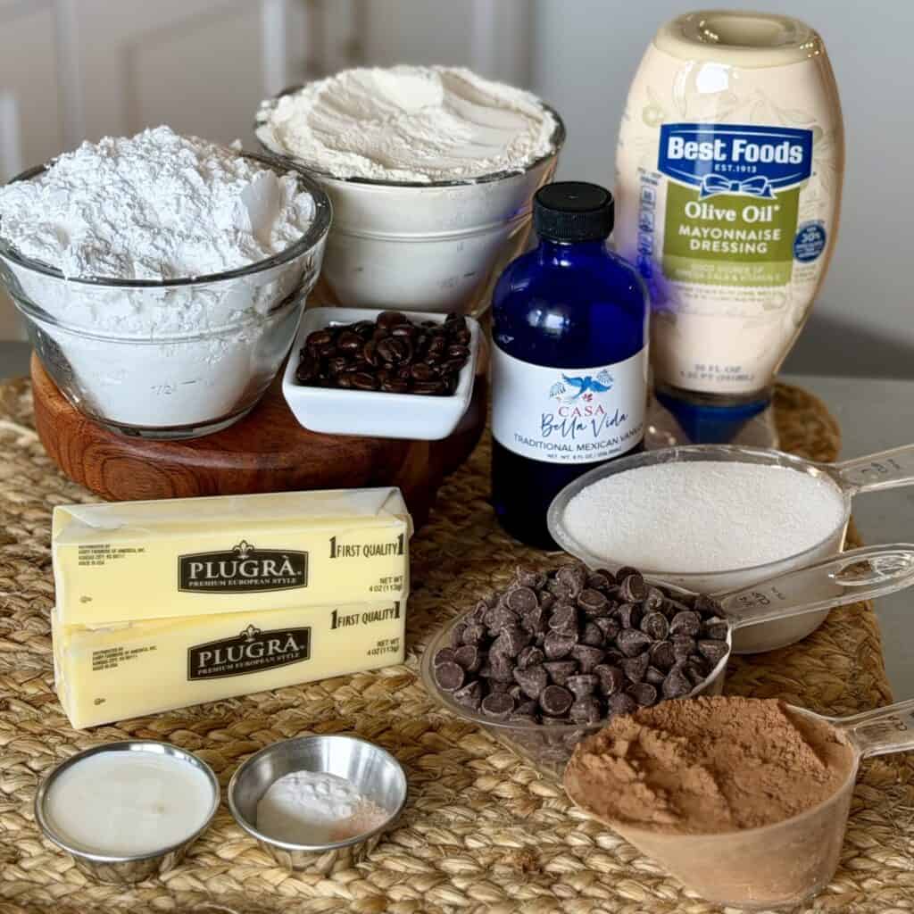 Ingredients for Chocolate Mayonnaise Cake.