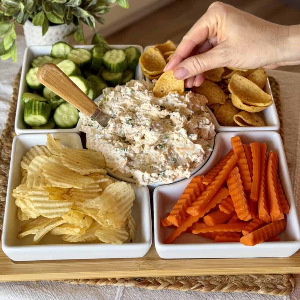 A platter of boat dip and dippers.