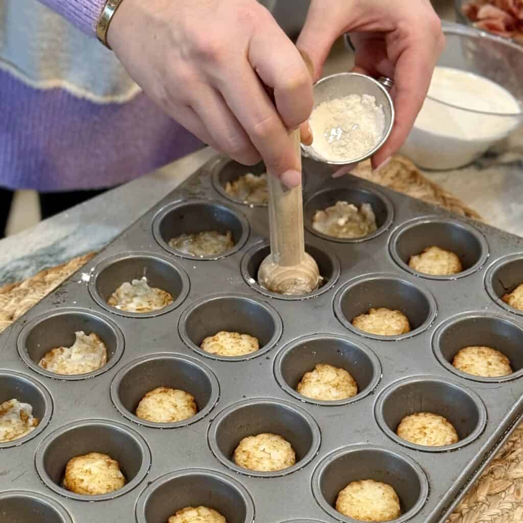 Mashing the crispy rounds.