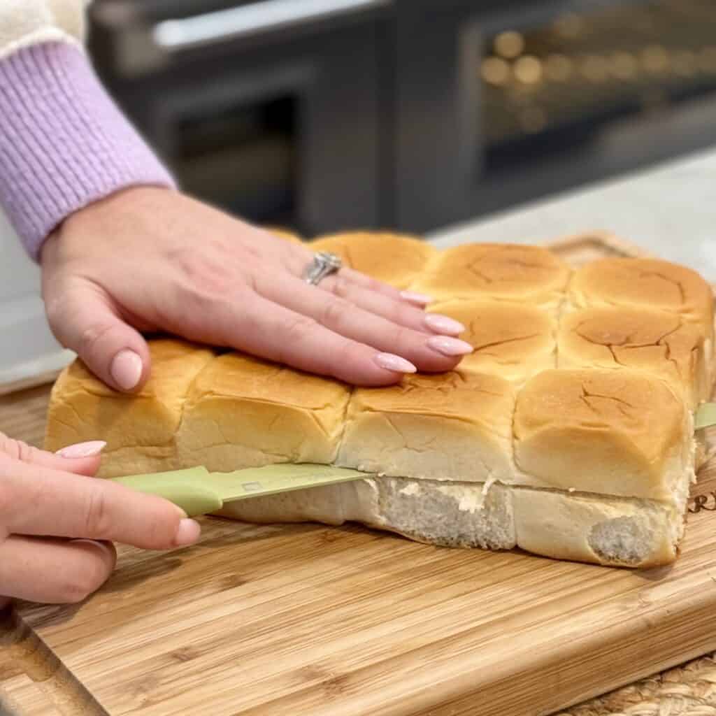 Cutting the sliders in half.
