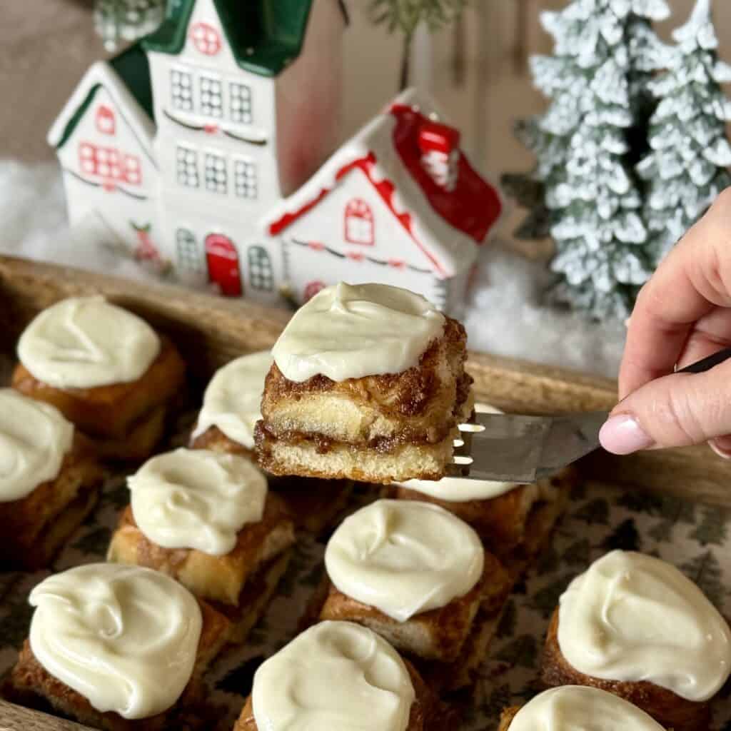 A slice of King’s Hawaiian Cinnamon Rolls.