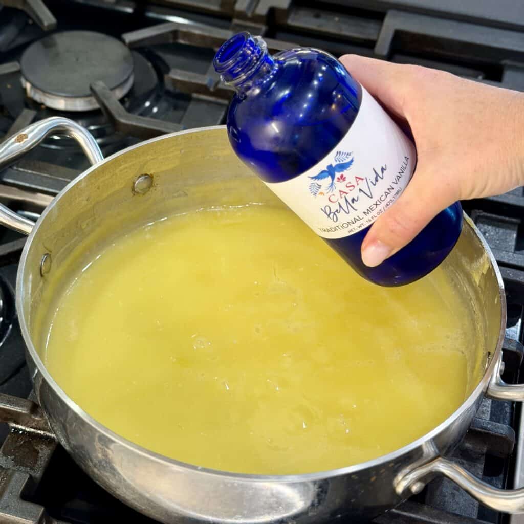 Making the custard for frog eye salad.