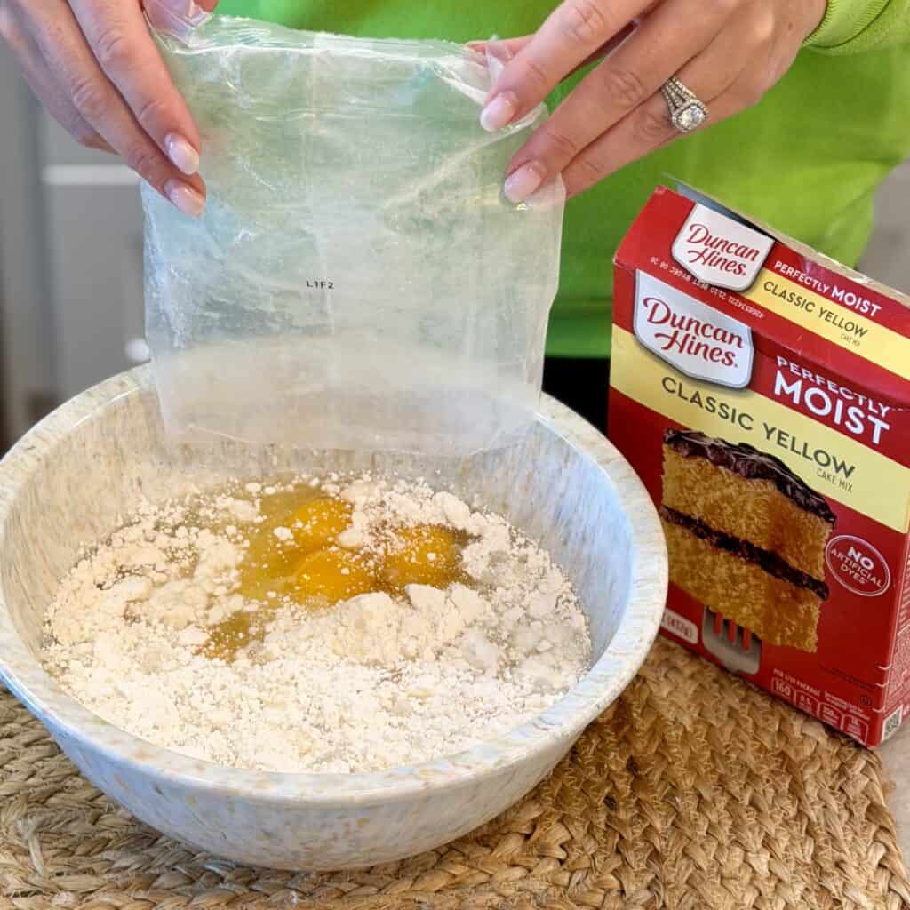 Mixing together cake batter for Elvis Presley Cake.