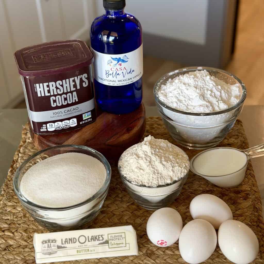 Ingredients for hot fudge cake.