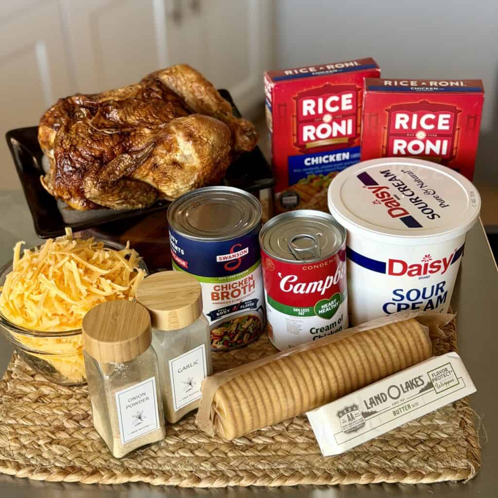 Ingredients for rice o roni casserole.