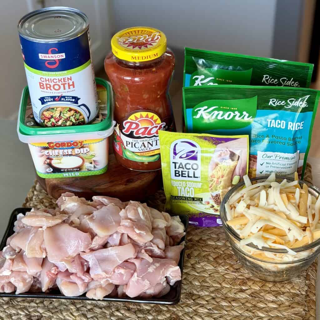 Ingredients for crockpot rice and chicken.