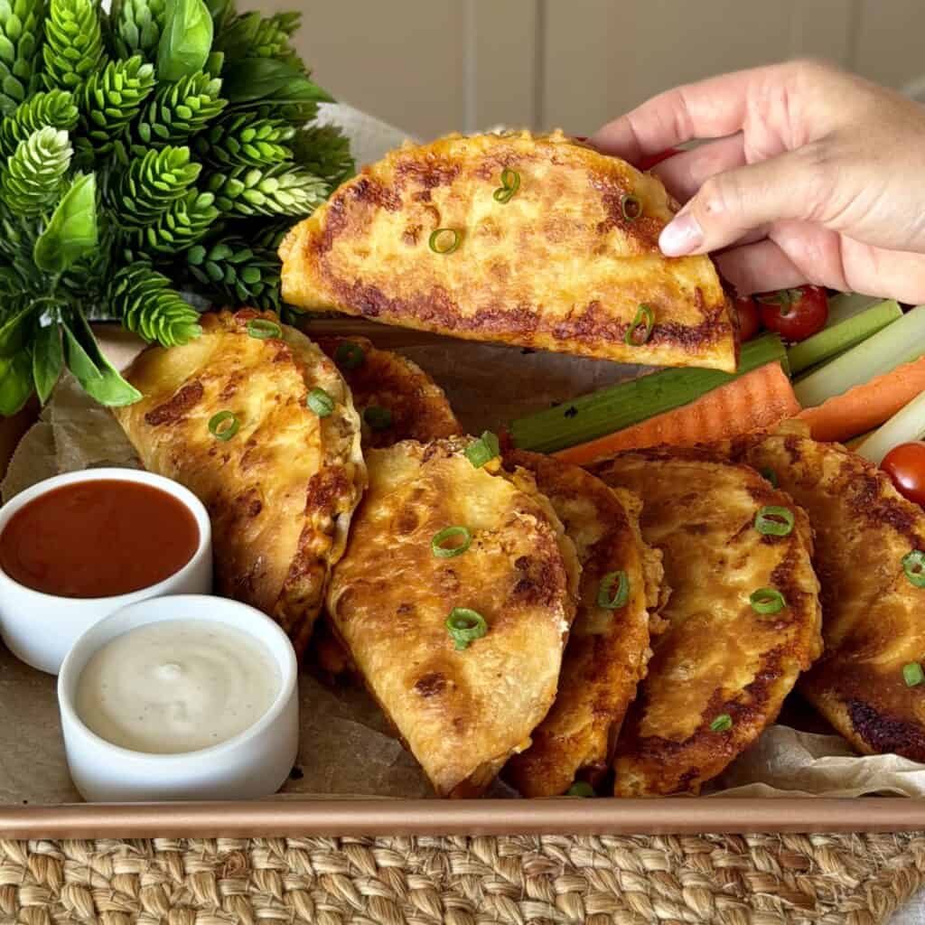A plate of buffalo sheet pan tacos.