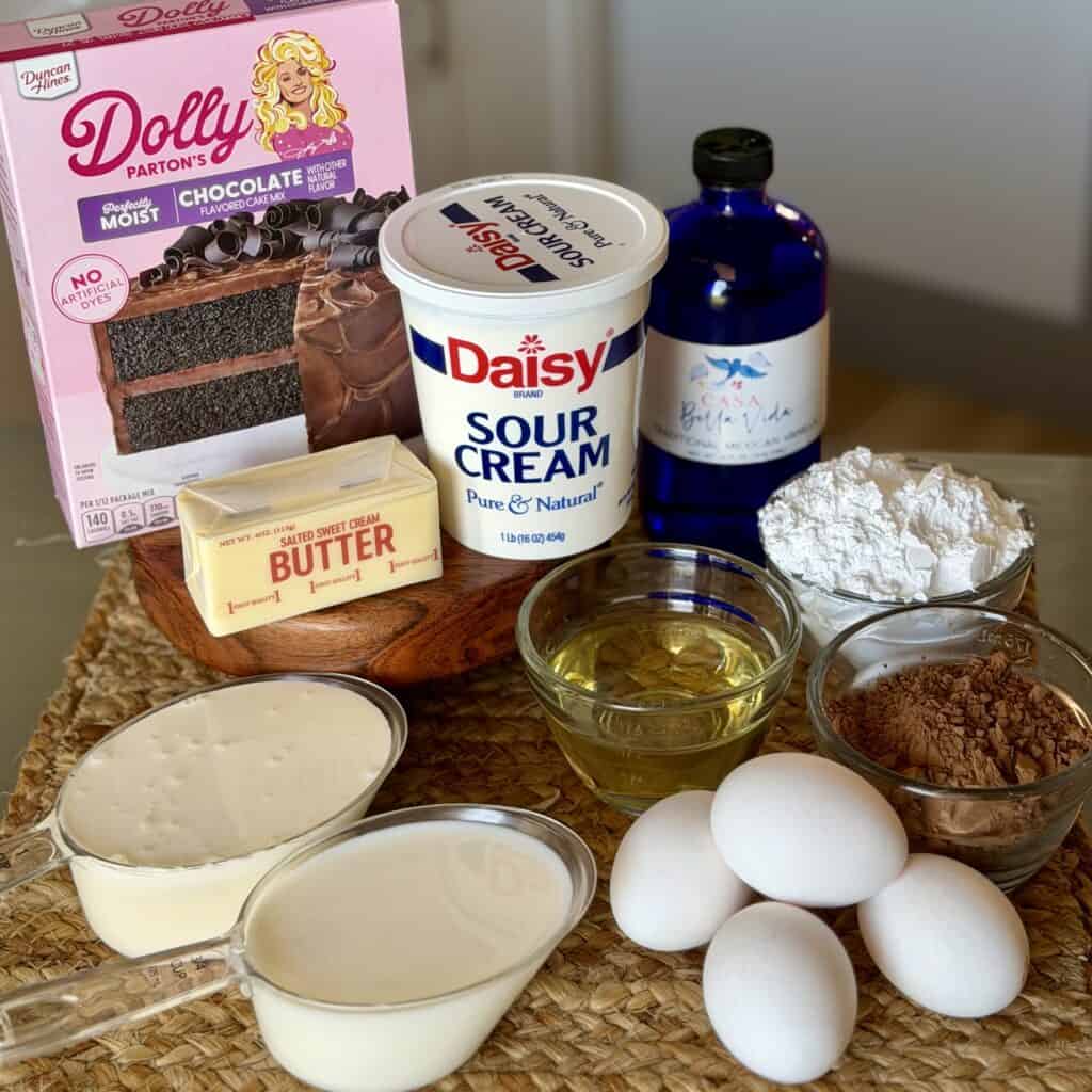 Ingredients for the chocolate cake.