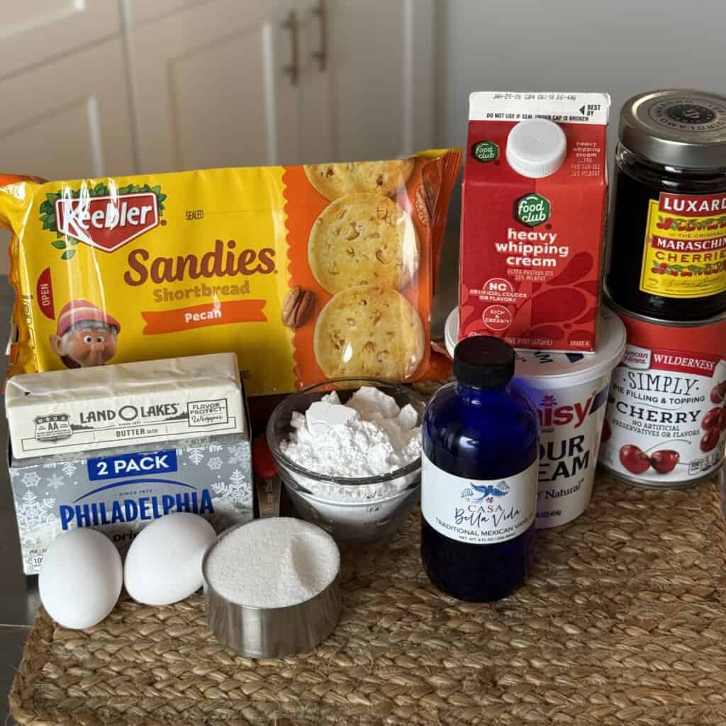 Ingredients for Mini Cherry Cheesecakes.