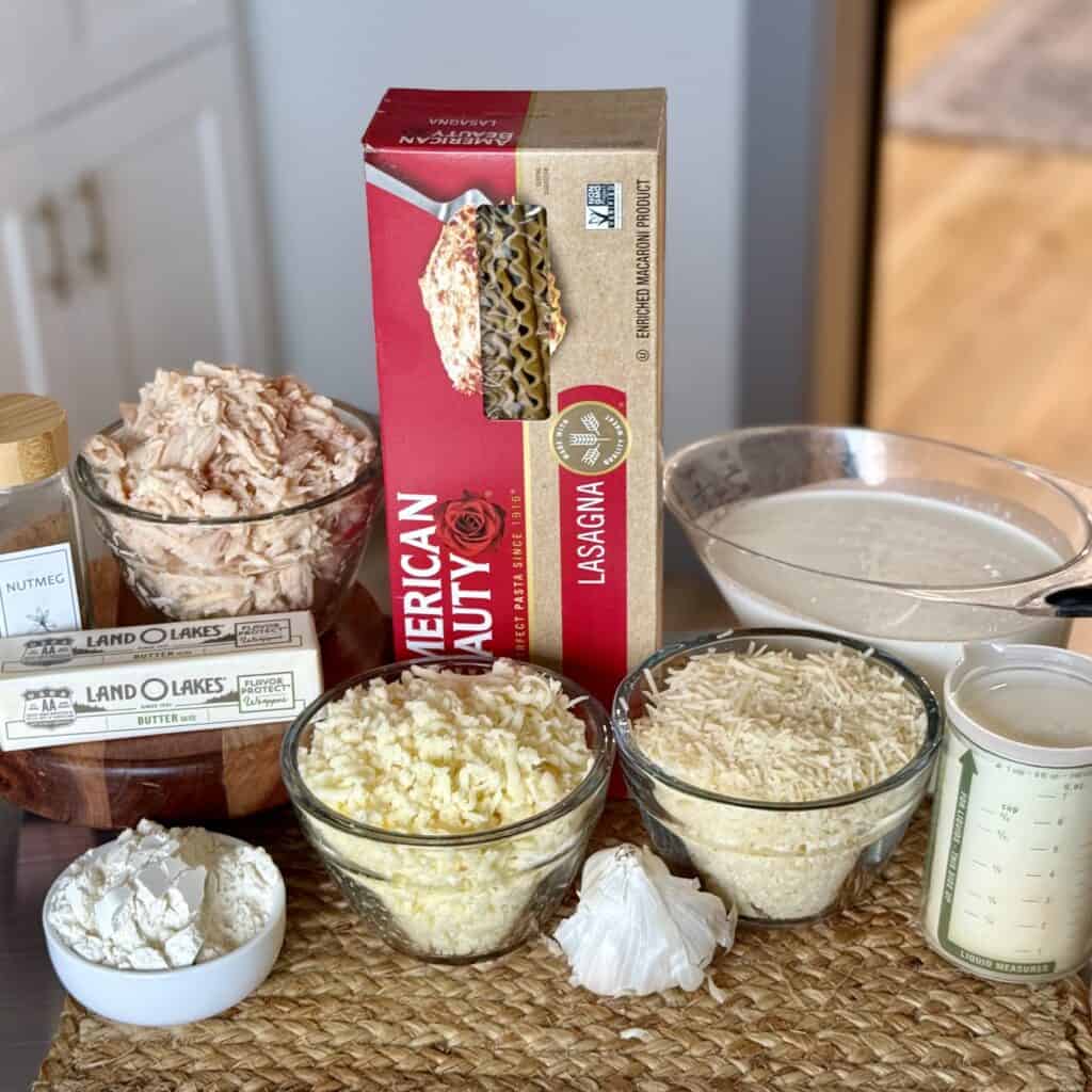 Ingredients for for Chicken Alfredo Lasagna.
