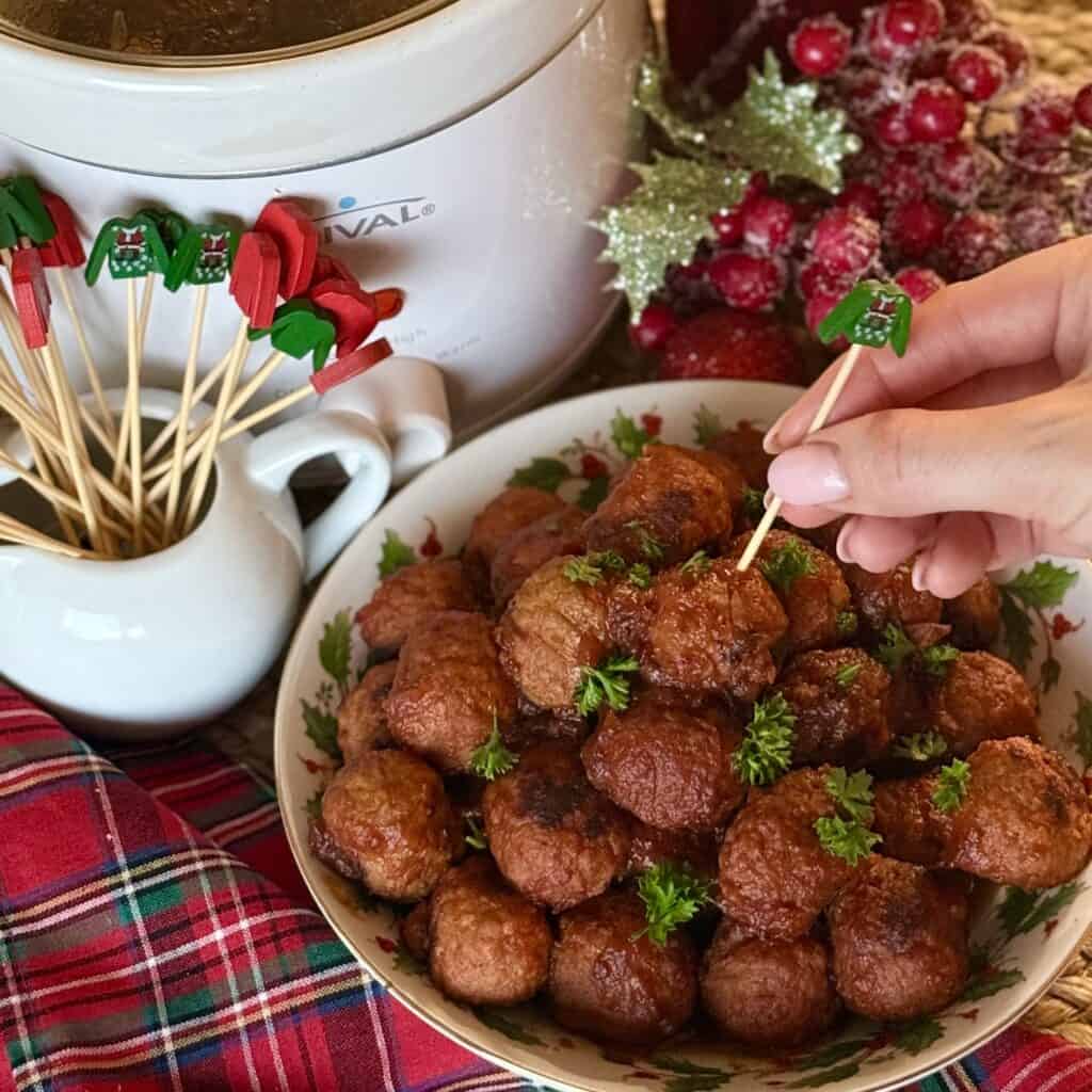 A plate of Cranberry Meatballs.