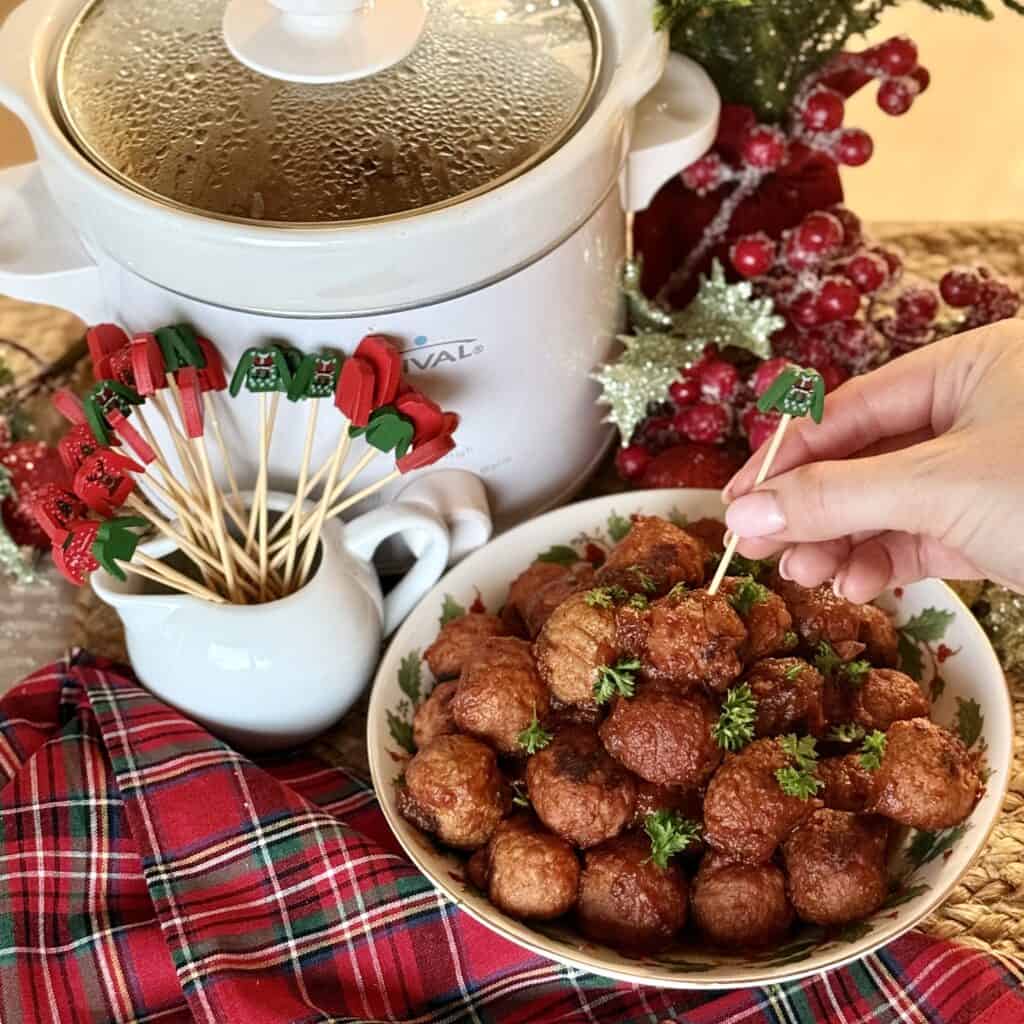 A plate of Cranberry Meatballs.
