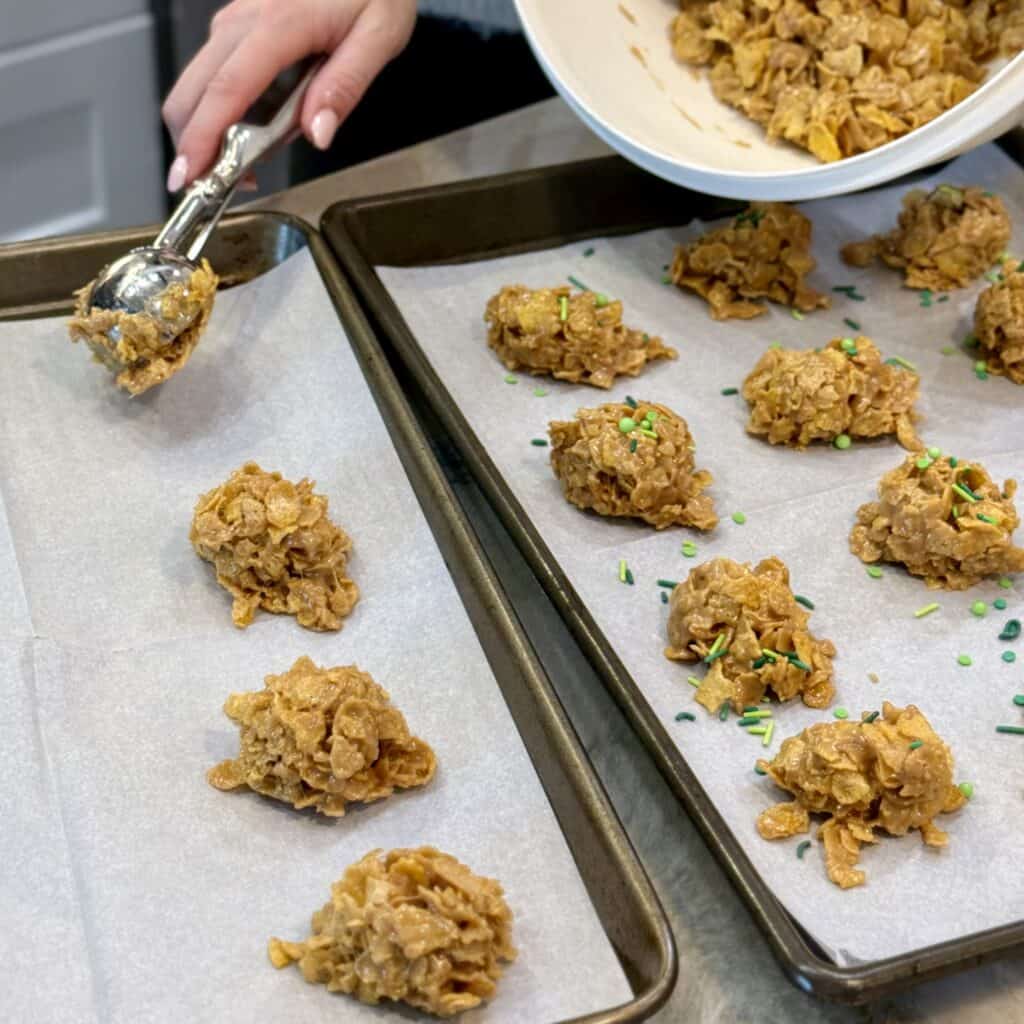 Scooping the Cornflake candy.
