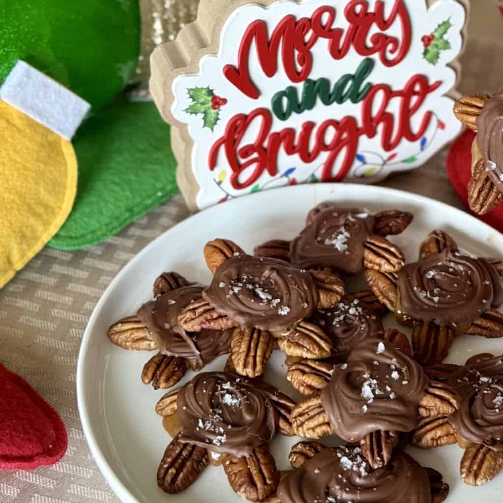 A plate of Chocolate Turtles.