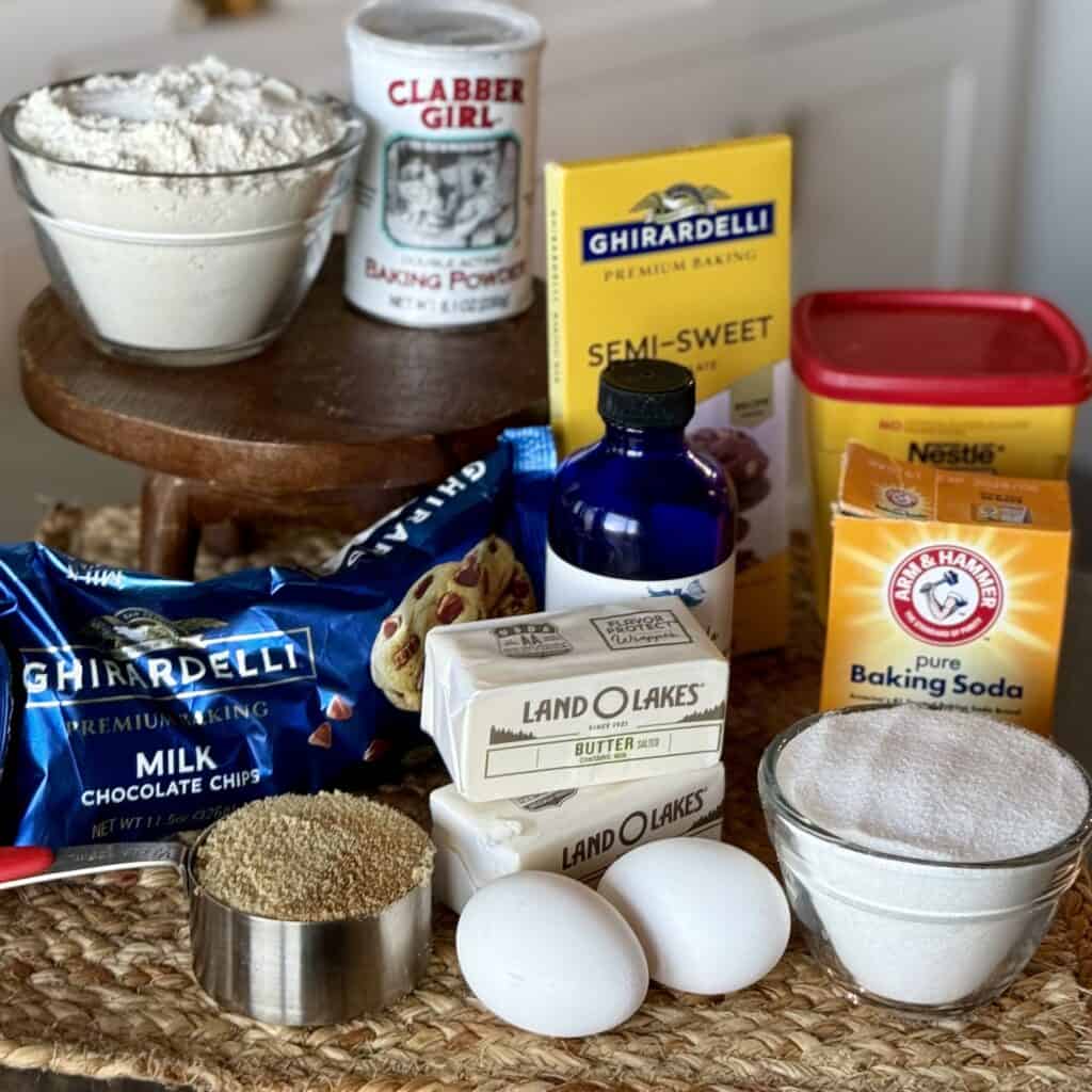 Ingredients for Chocolate Chocolate Chunk Cookies.