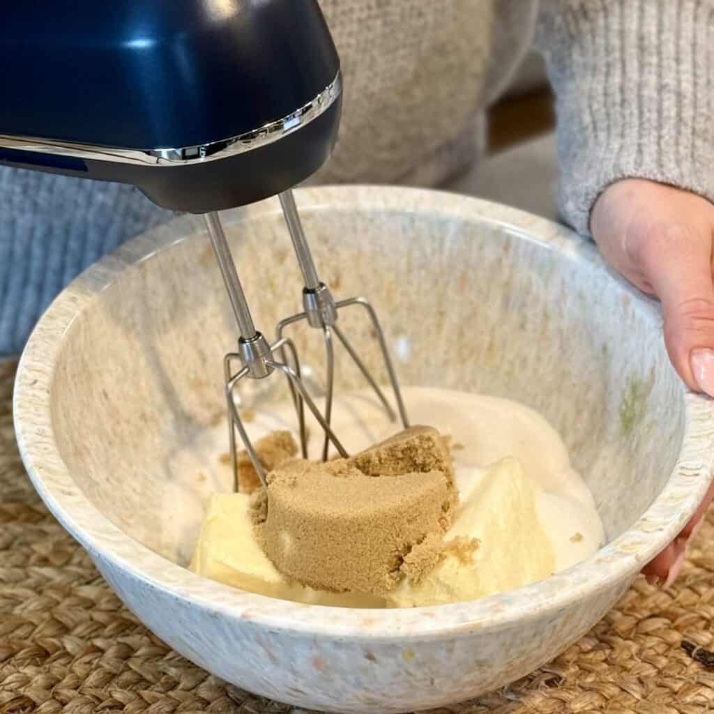 Mixing the dry in the bowl.