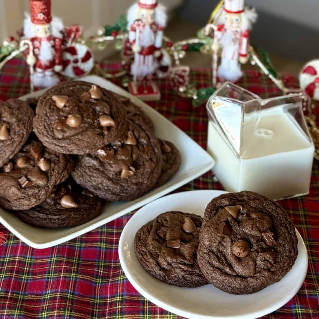 A plate of Chocolate Chocolate Chunk Cookies.