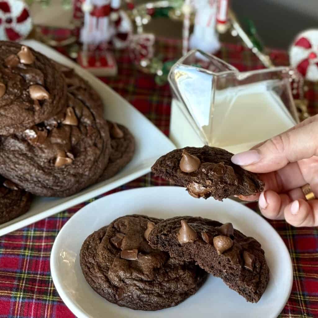 A plate of Chocolate Chocolate Chunk Cookies.