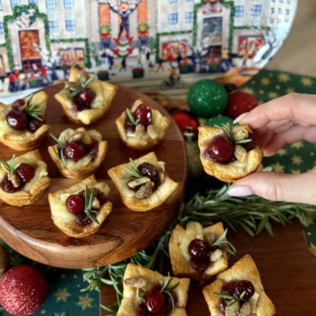 A plate of Cranberry Brie Bites.