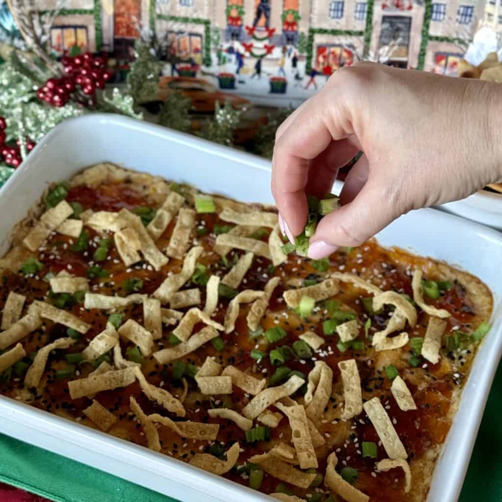 A pan of crab rangoon dip.