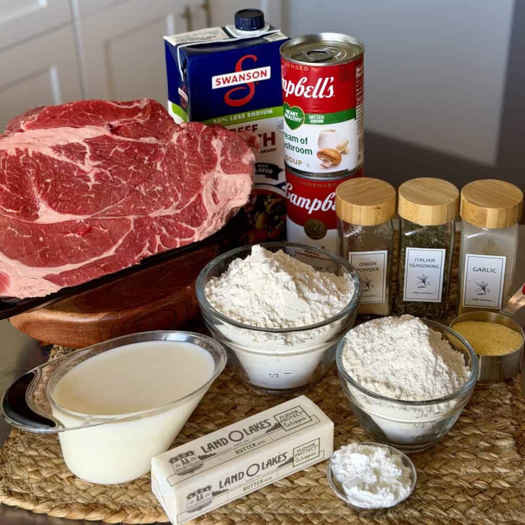Ingredients for beef and dumplings.