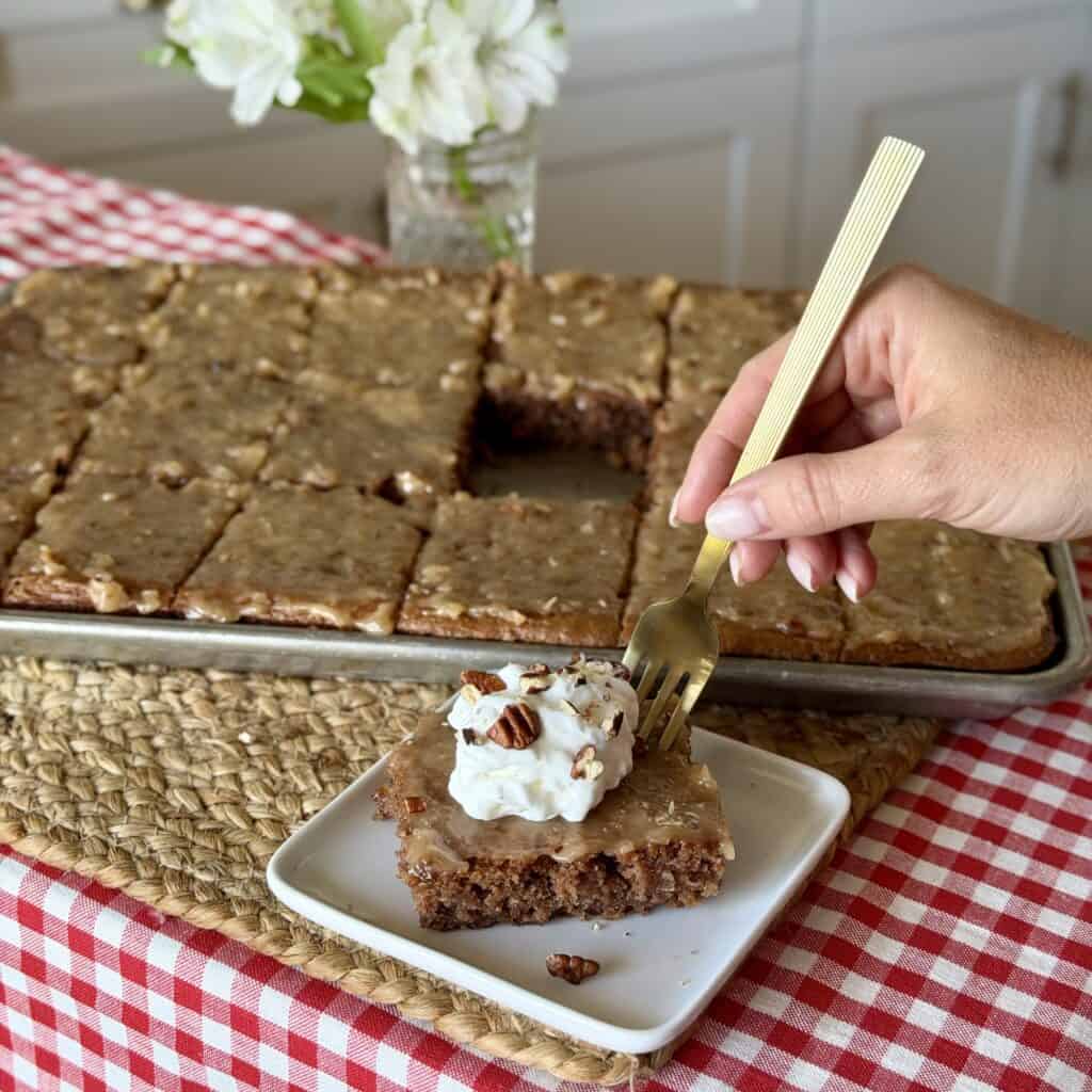 A slice of German sheet cake.