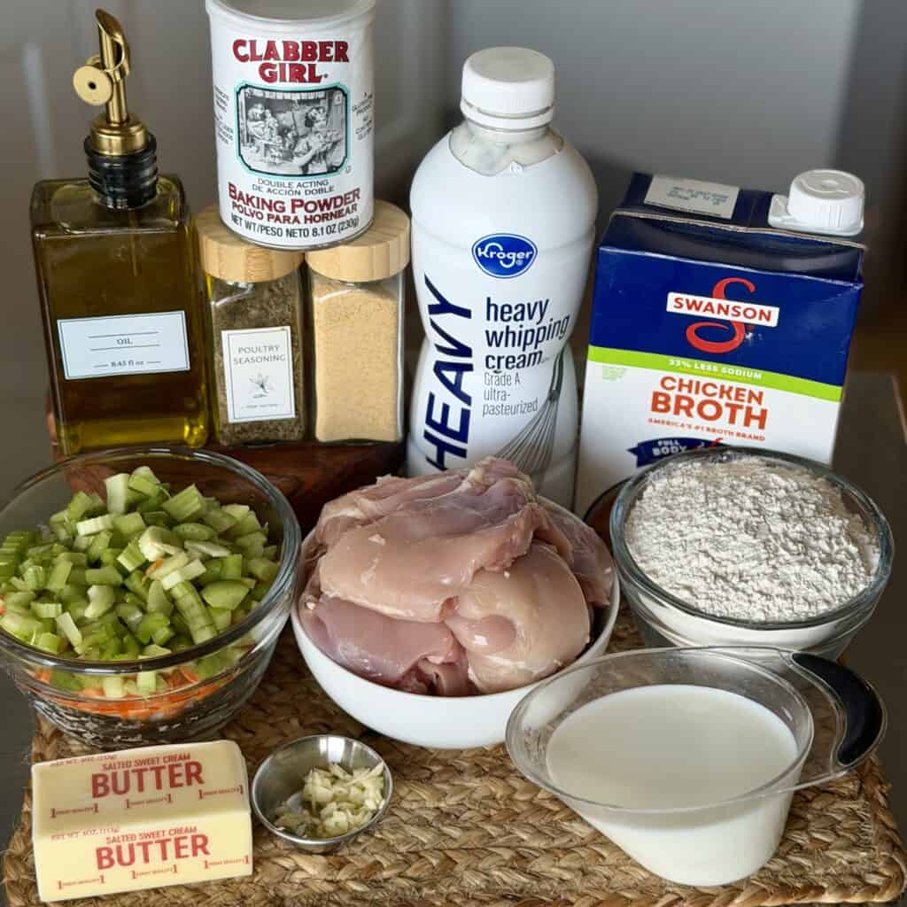 Ingredients for chicken and dumpling soup.