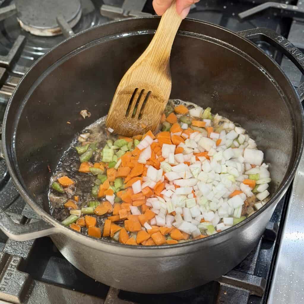 Sautéing the veggies.