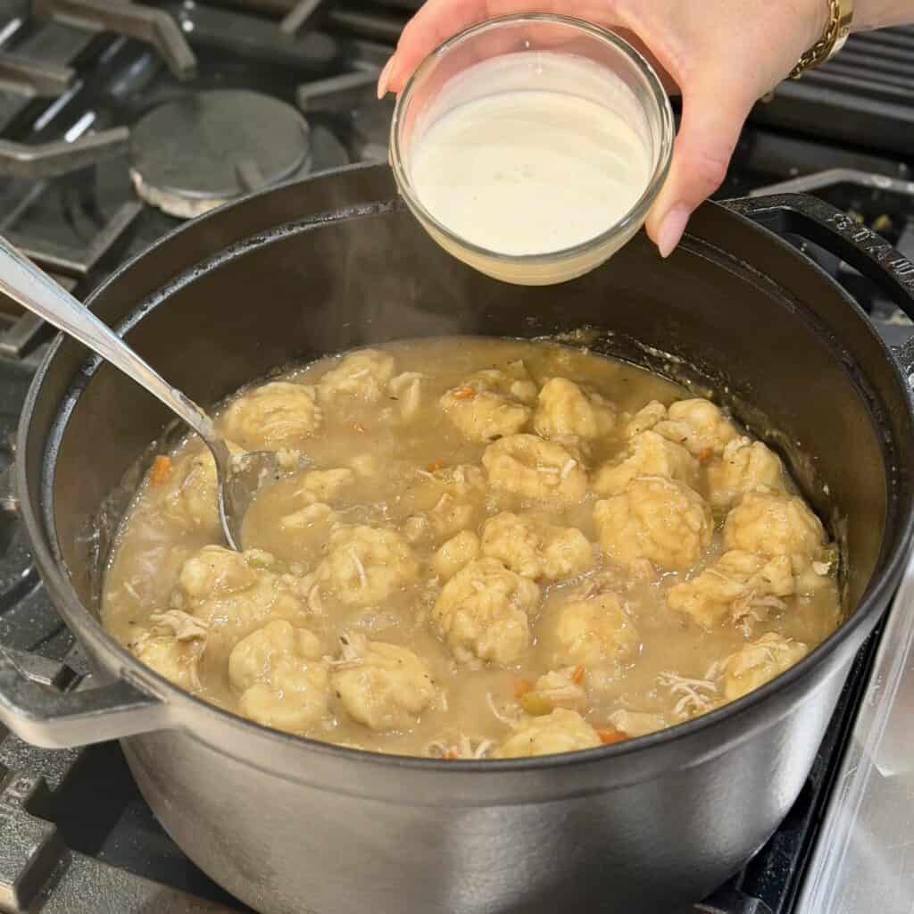 Adding cornstarch to the pan.
