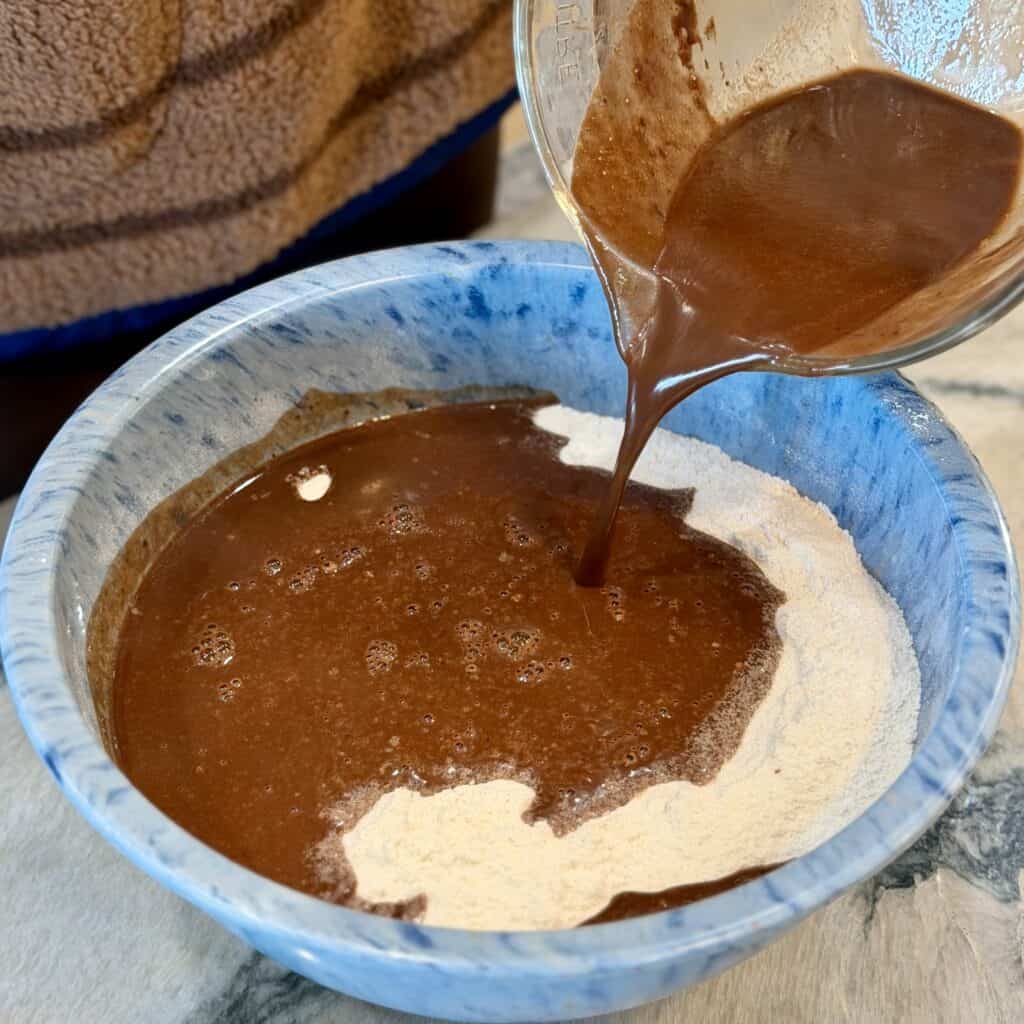 Mixing the batter for Texas Sheet Cake.